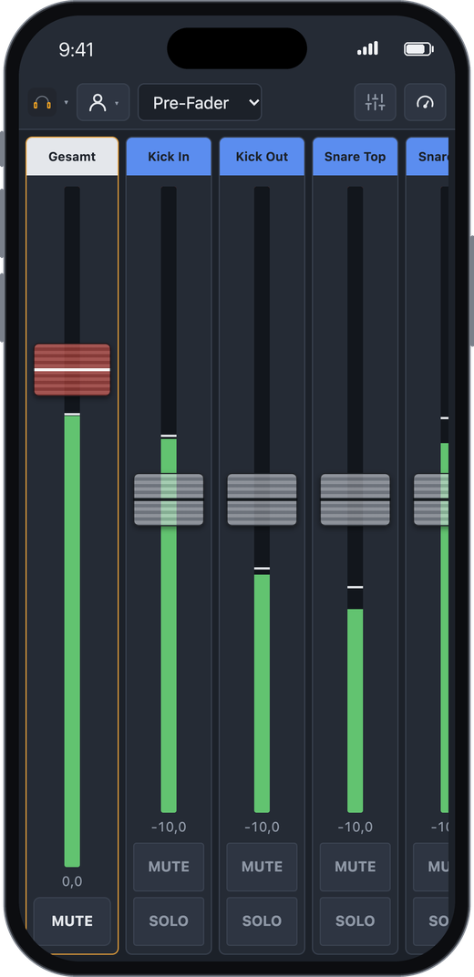 Monitor-Mix auf einem iPhone