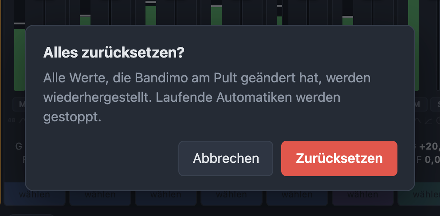 Rückfrage Alles zurücksetzen mit Abbrechen und Zurücksetzen
