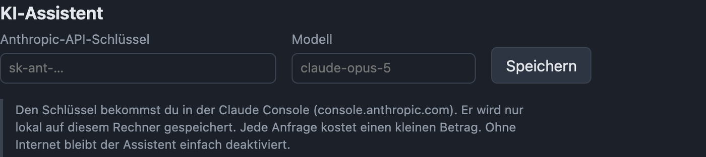 Einstellungen KI mit API-Schlüssel und Modell
