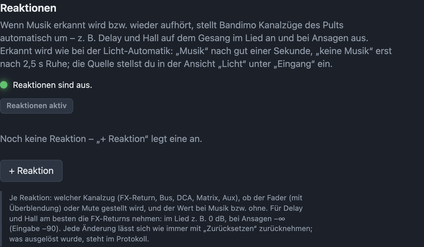 Einstellungen Reaktionen mit Status und Regeln