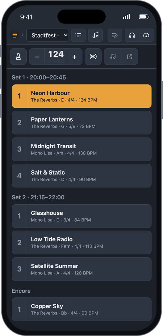 Setlist view on an iPhone