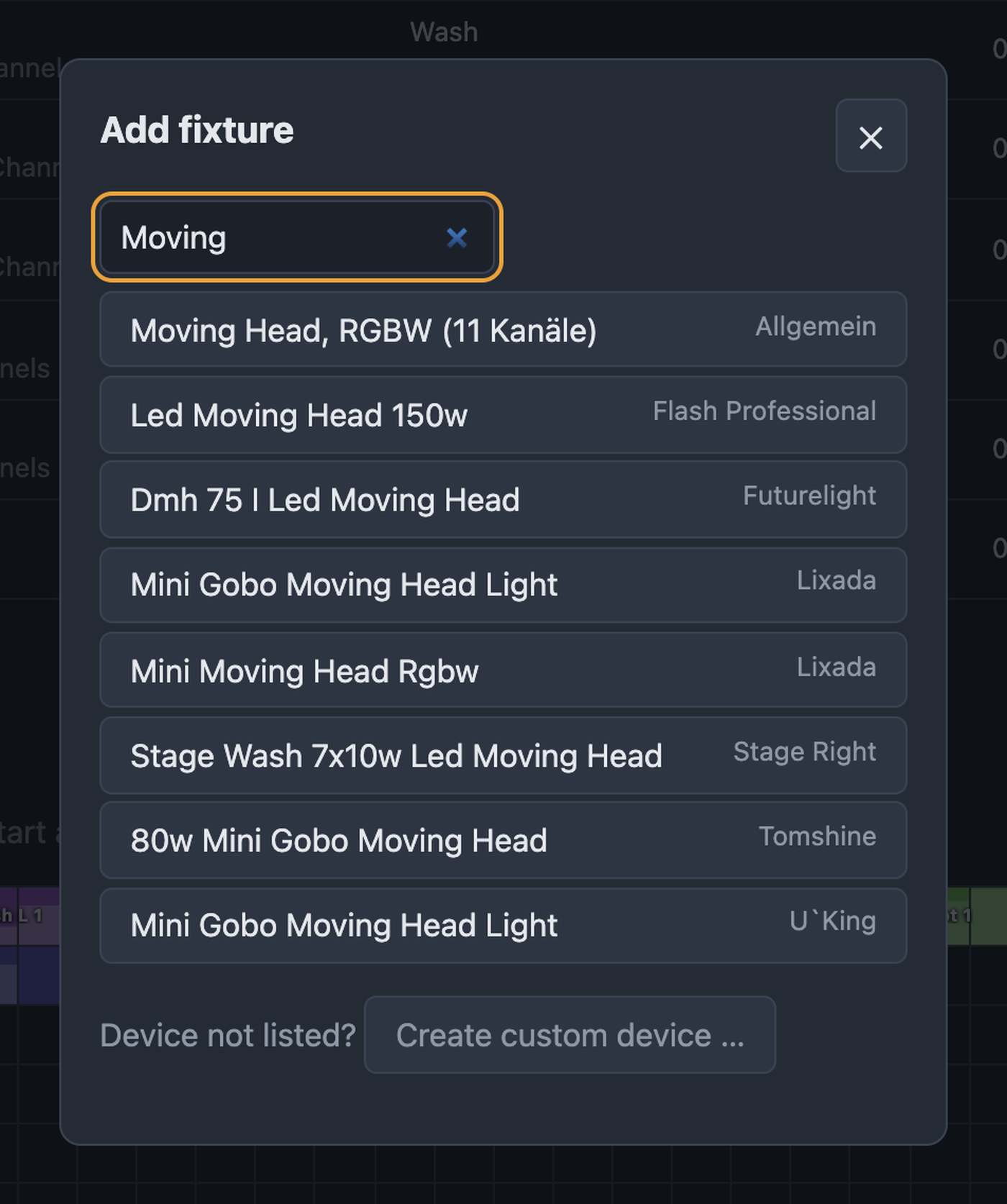 Adding a fixture: search in the library