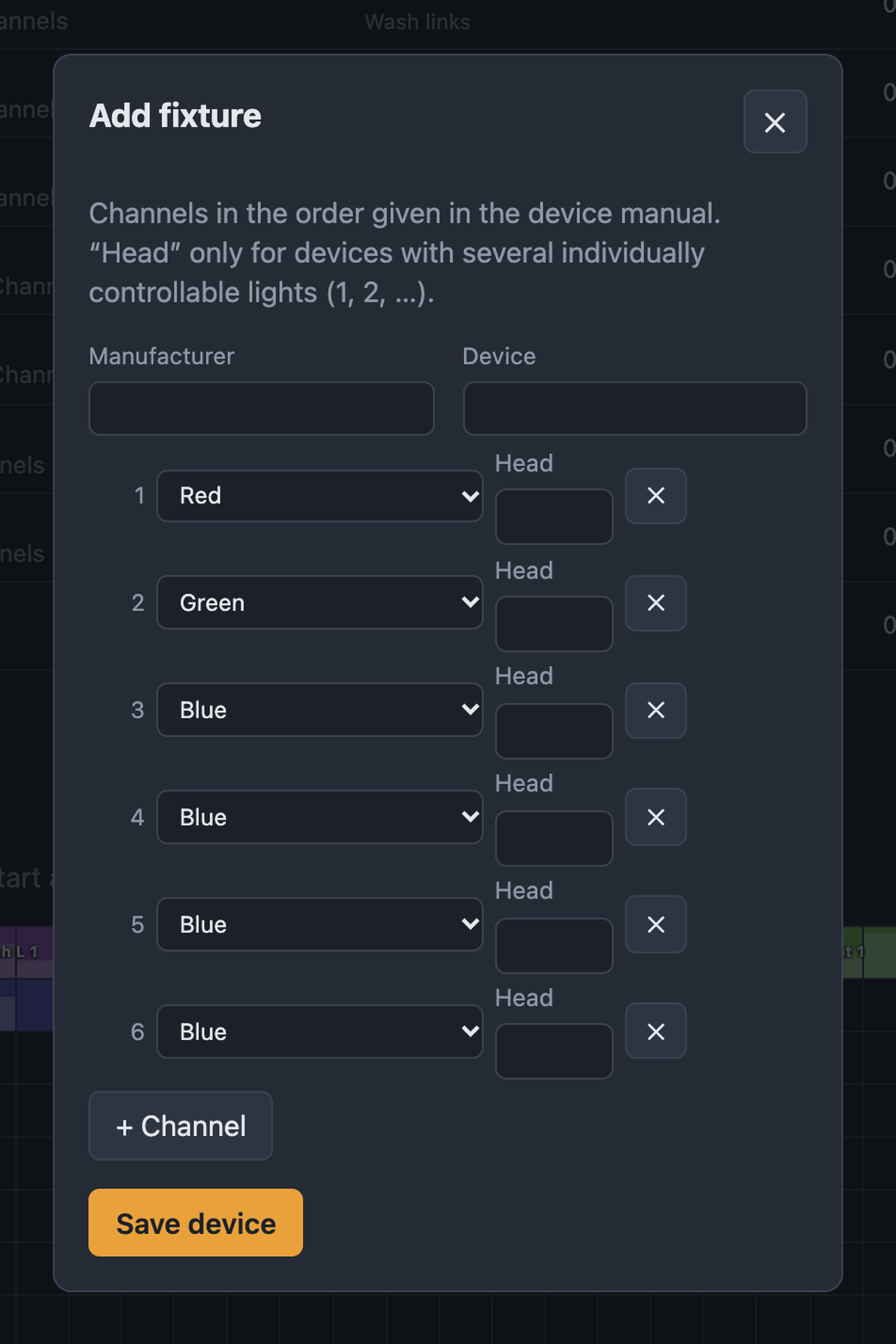 Create custom device with manufacturer, device and channel list