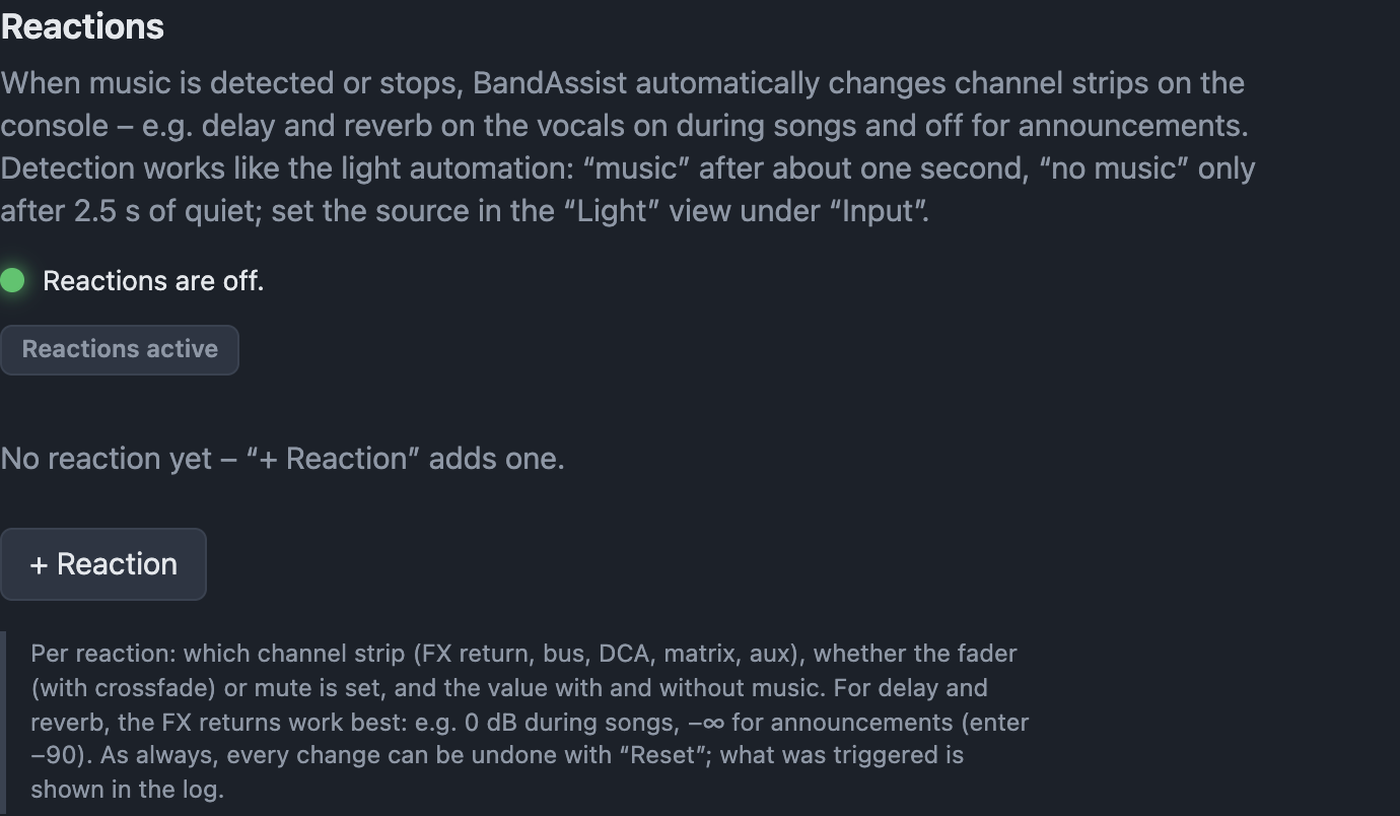 Reactions settings with status and rules