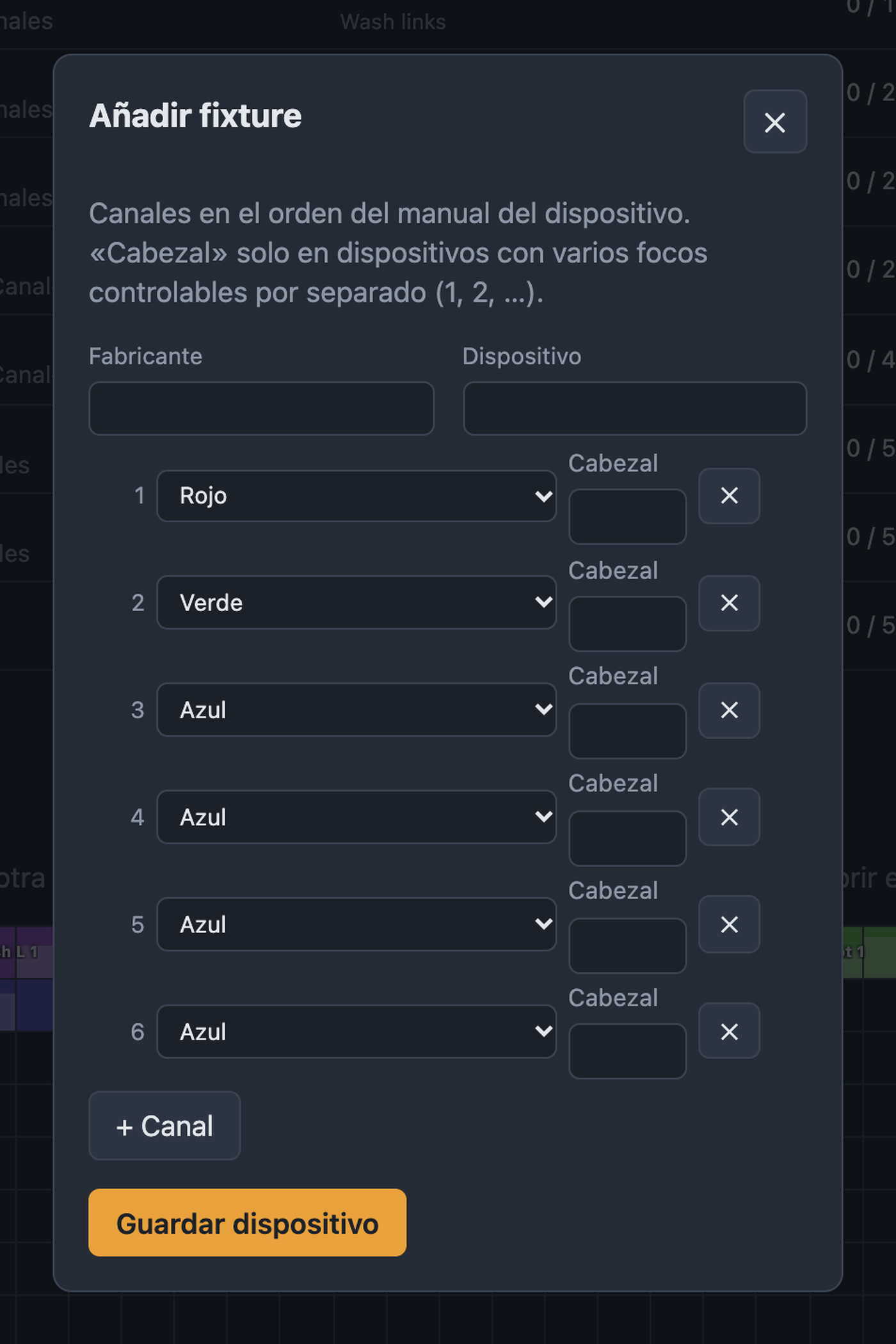 Crear un dispositivo propio con fabricante, dispositivo y lista de canales