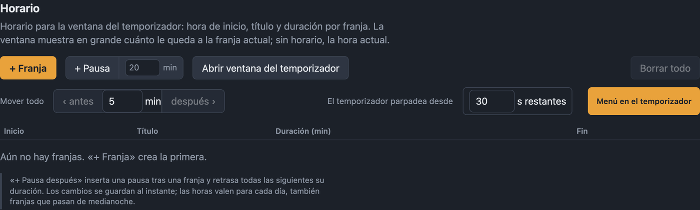 Ajustes Horario con franjas, pausas y ajustes
