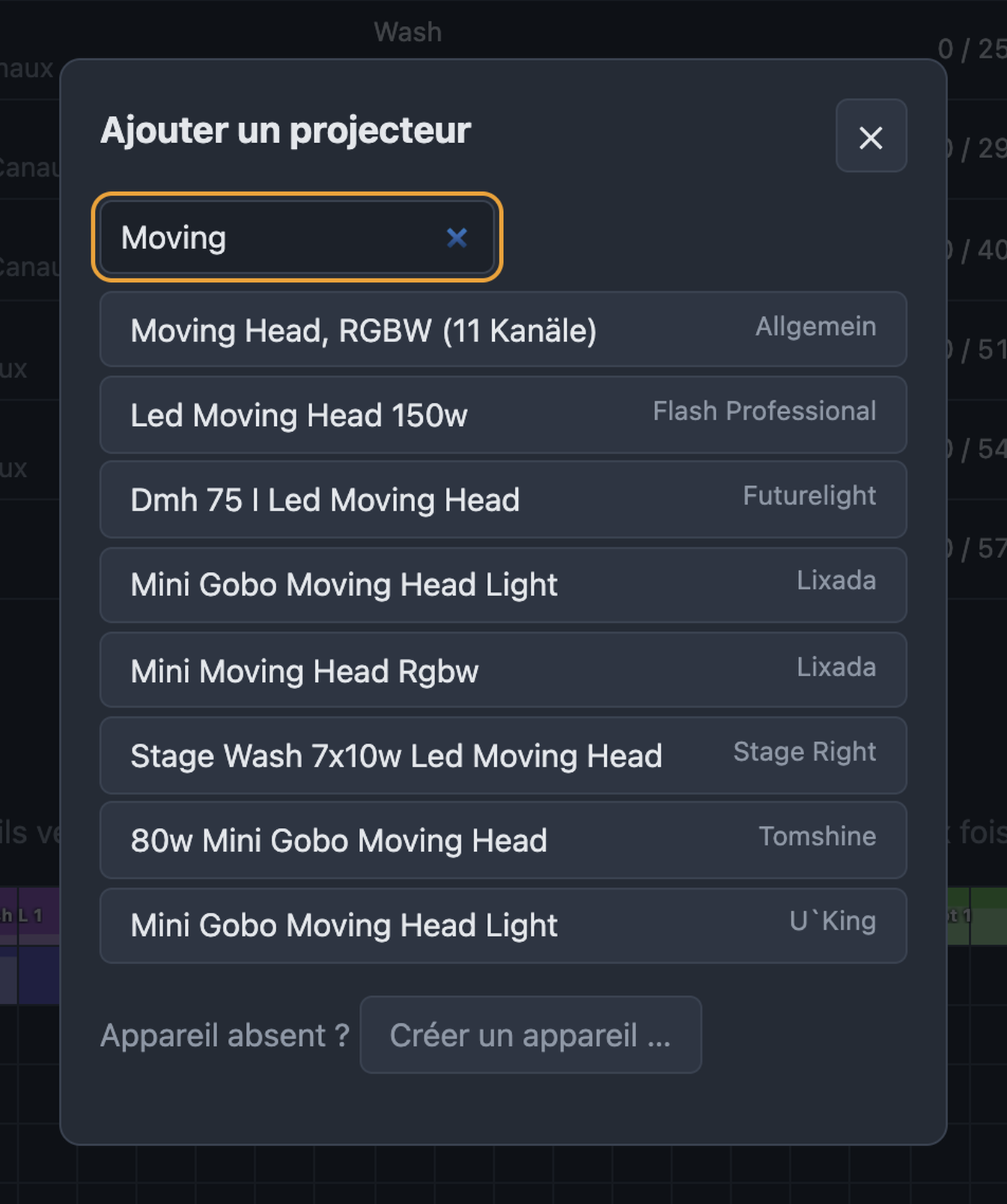 Ajouter un projecteur : recherche dans la bibliothèque