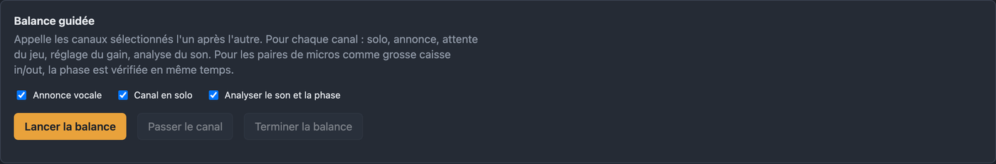 Onglet Niveau sonore avec valeurs en dB(A), limite et calibration