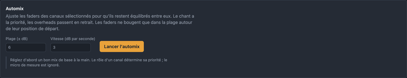 Onglet Automix avec plage et vitesse