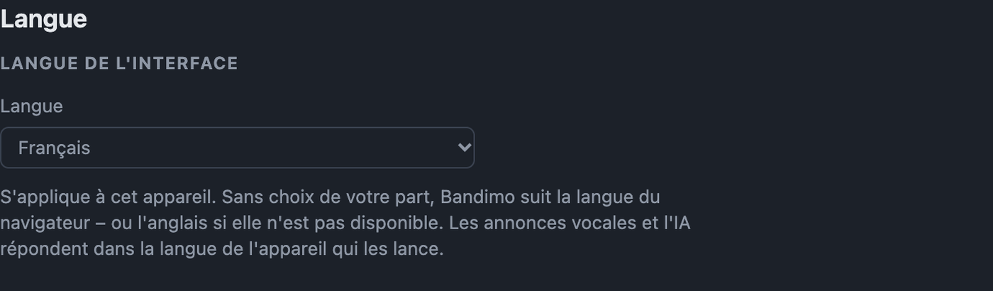 Réglages Langue