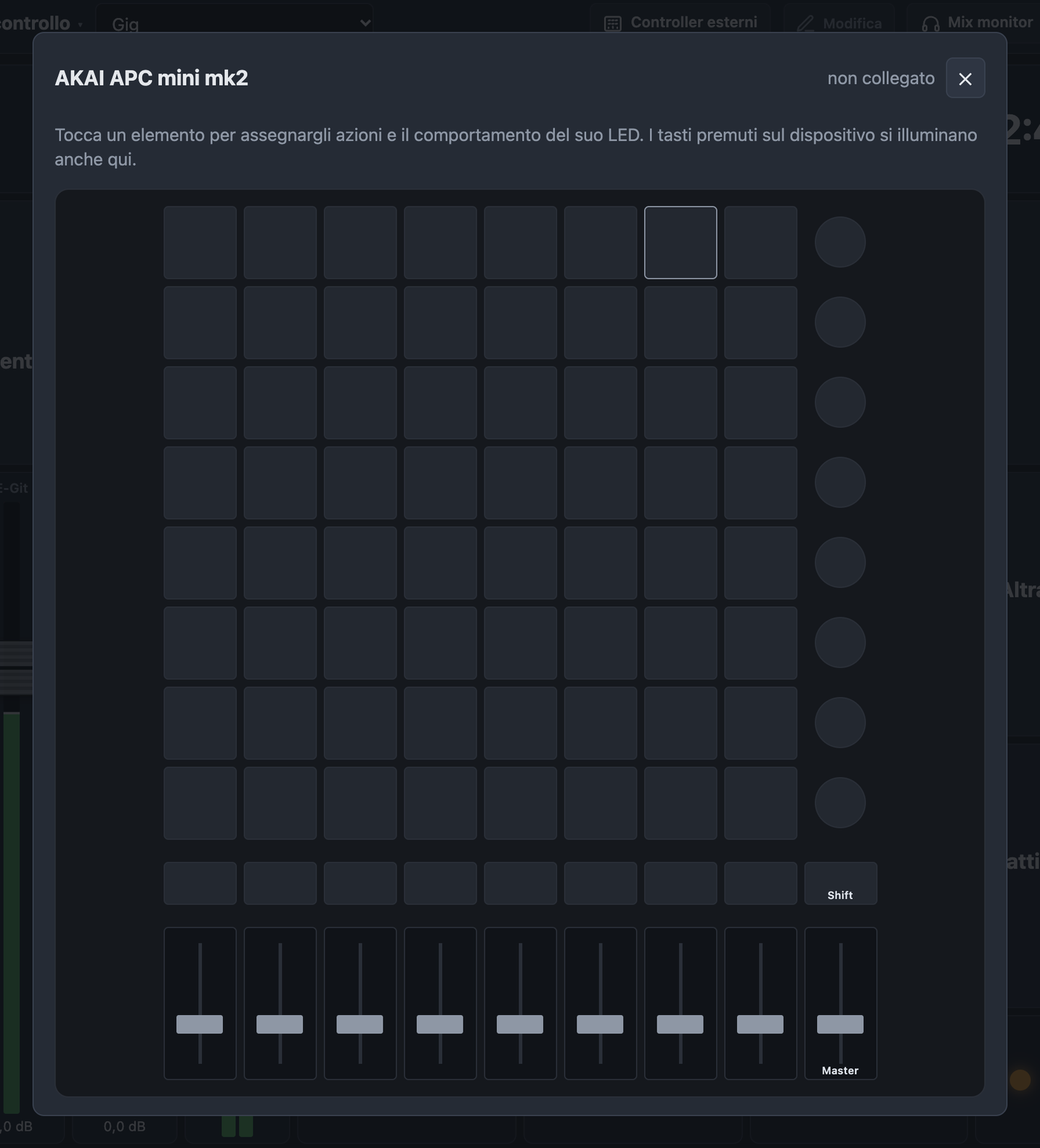 Riproduzione dell'interfaccia di un AKAI APC mini mk2