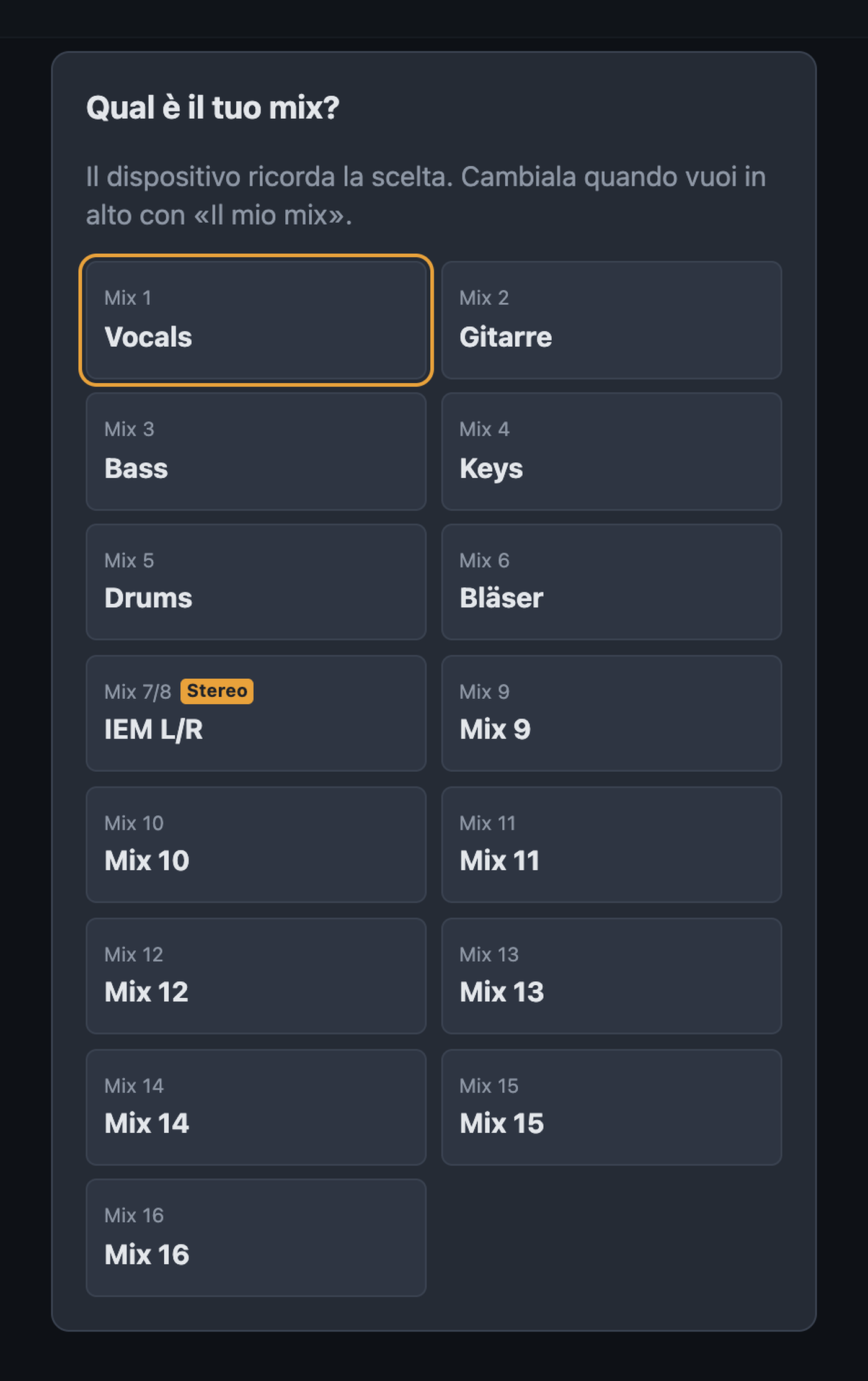 Scelta Qual è il tuo mix con i bus di mix del mixer