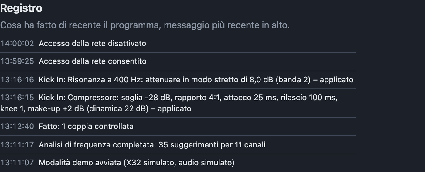 Impostazioni Registro con gli ultimi messaggi