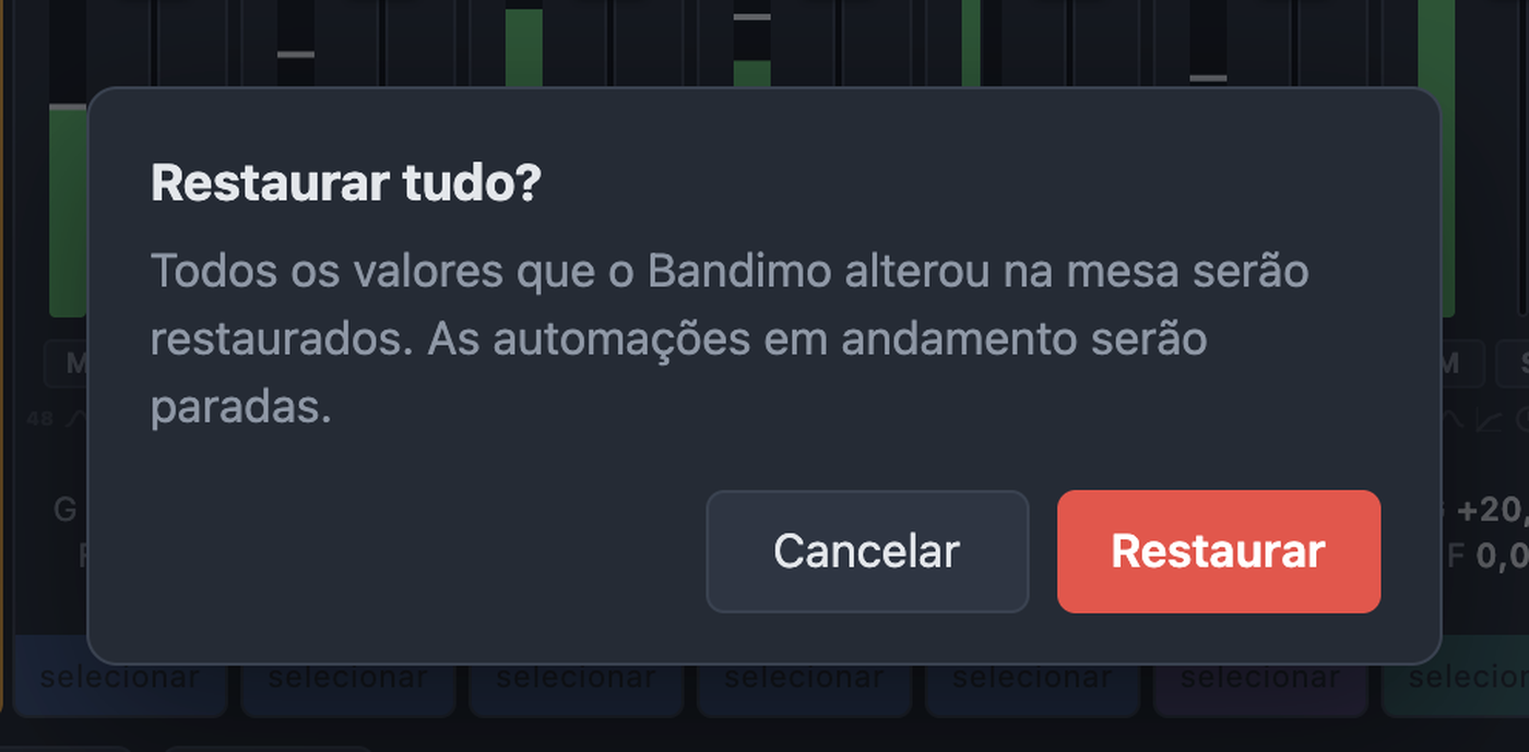 Confirmação Restaurar tudo com Cancelar e Restaurar