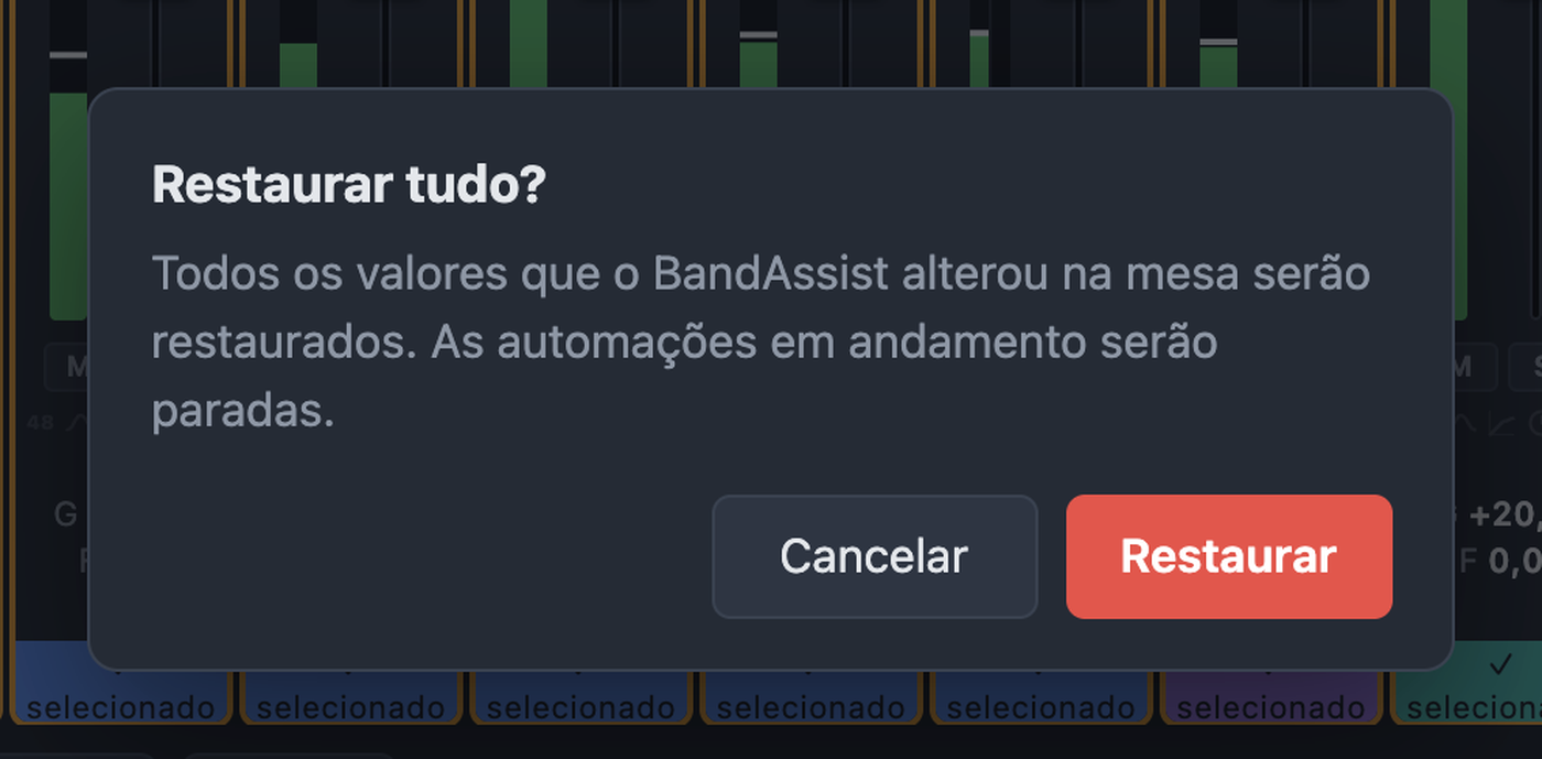Confirmação Restaurar tudo com Cancelar e Restaurar