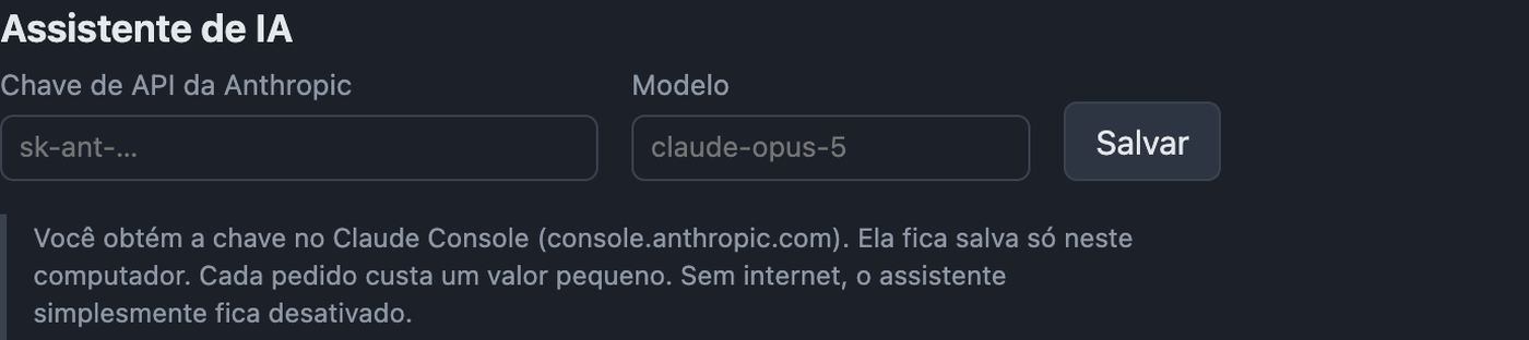 Configurações › IA com chave de API e modelo