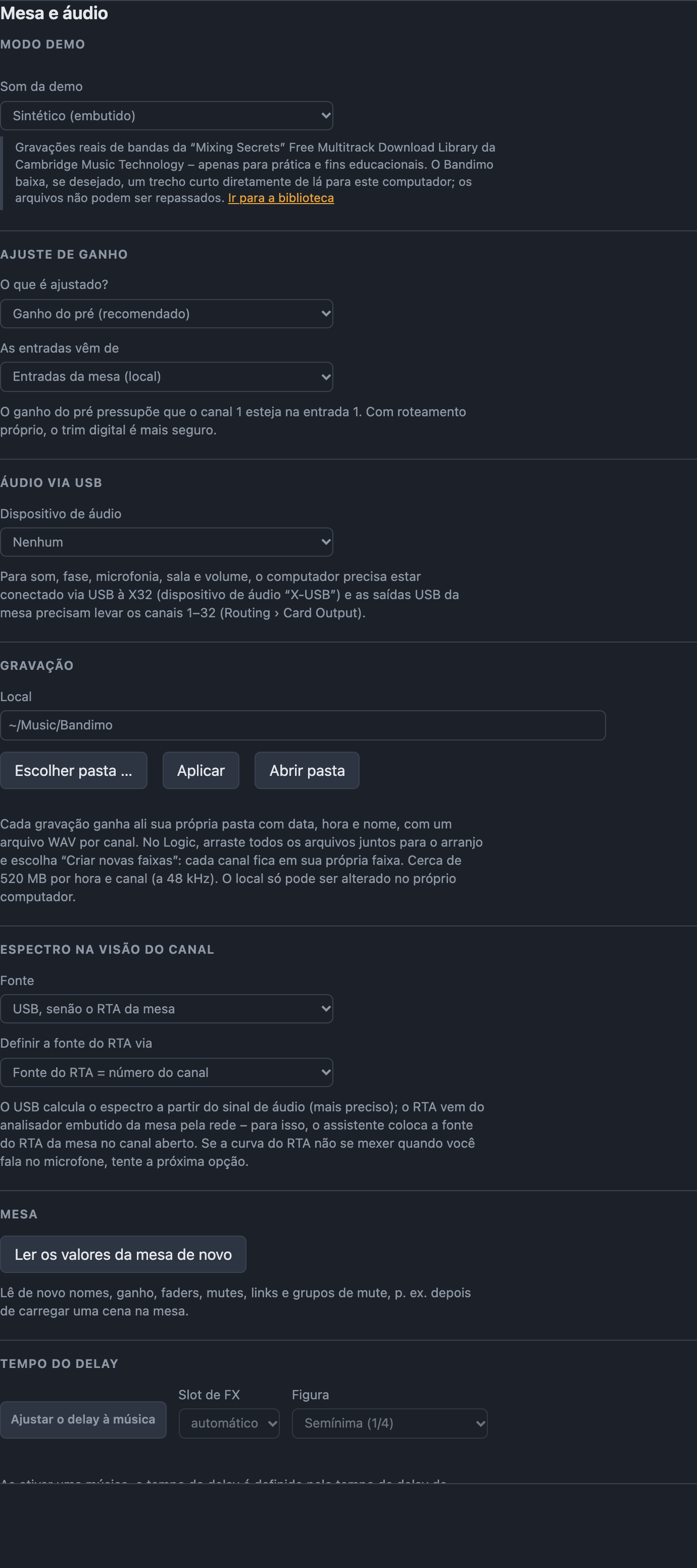 Configurações › Mesa e áudio