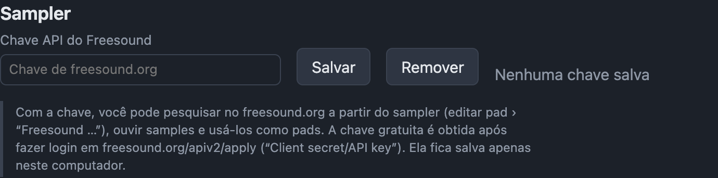 Configurações › Sampler com chave API do Freesound