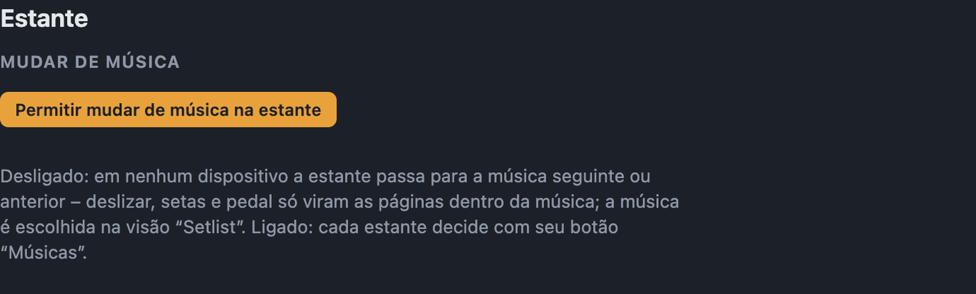 Configurações › Estante com Permitir mudar de música na estante